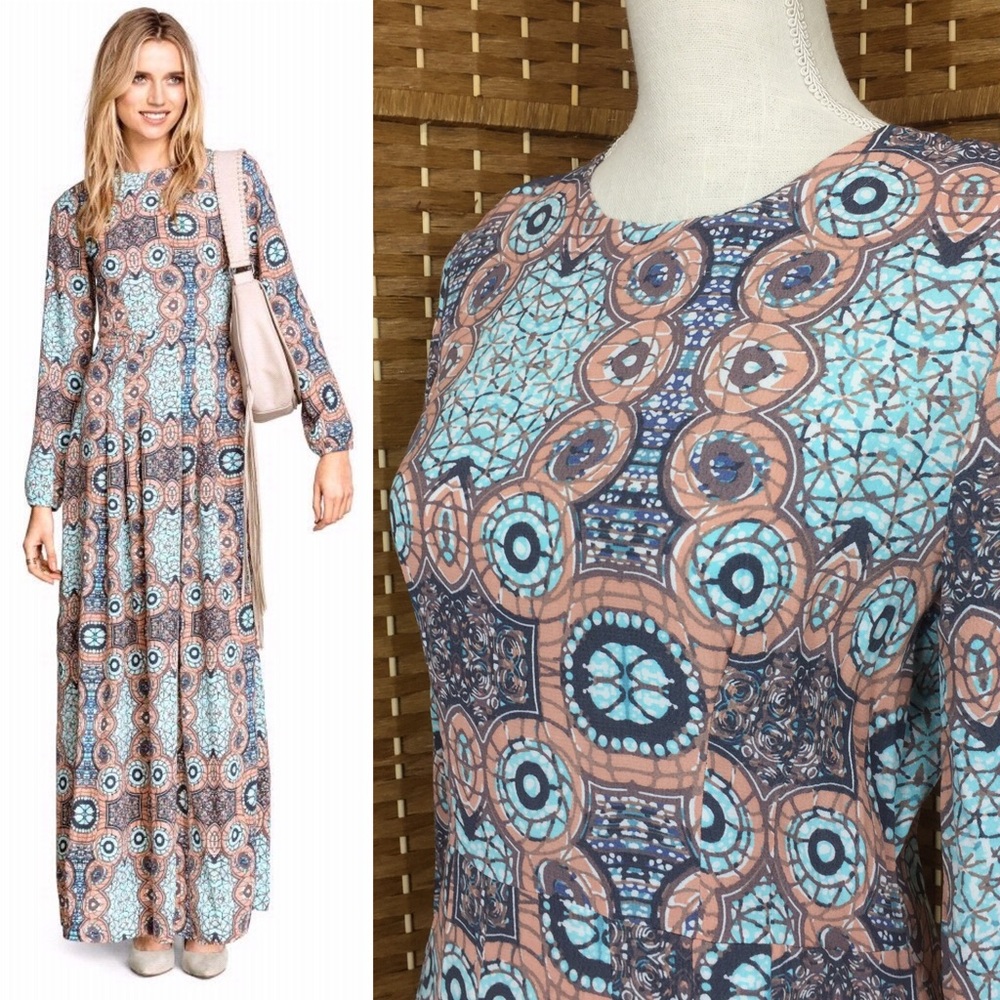 H&M Multicolor Long Sleeve Maxi Dress Sz 10 NWT